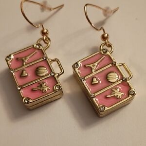 Pink and Gold Travel-Themed Earrings